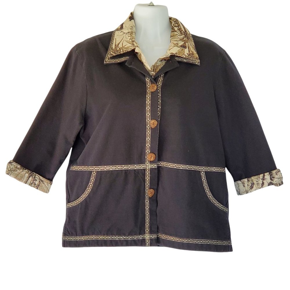 Vintage Onque Casuals Blouse & Jacket Outfit Set Women's M Floral Aloha Casual